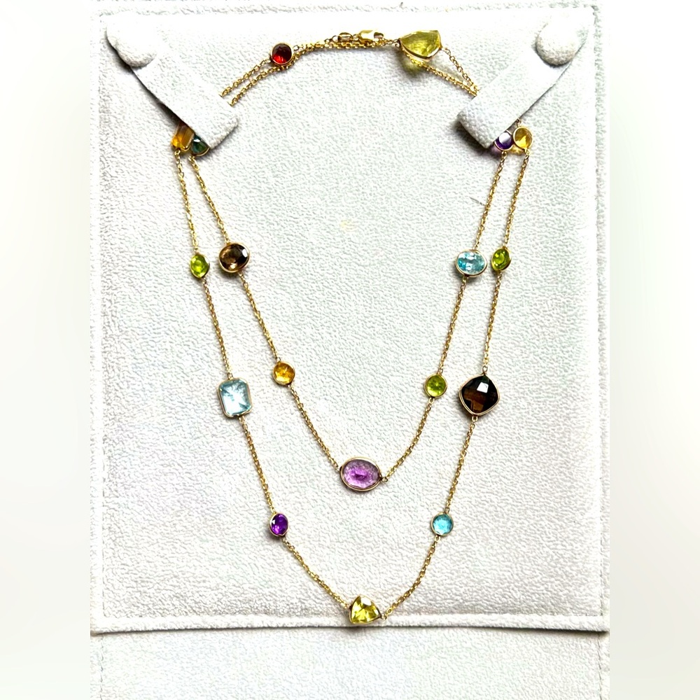 NEVER WORN 14K GOLD 30″ MULTI STONE NECKLACE
